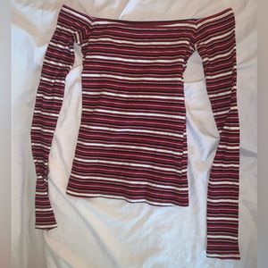 Hollister red striped off shoulder long sleeve shirt
